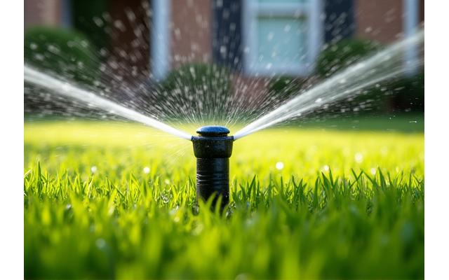 Automaattinen sprinkleri kastelemassa nurmikkoa